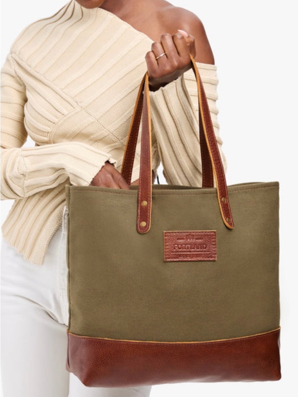 PORTLAND LEATHER COMPANY “THE BIG BIG TOTE” IN YUCCA CANVAS WITH LEATHER TRIM